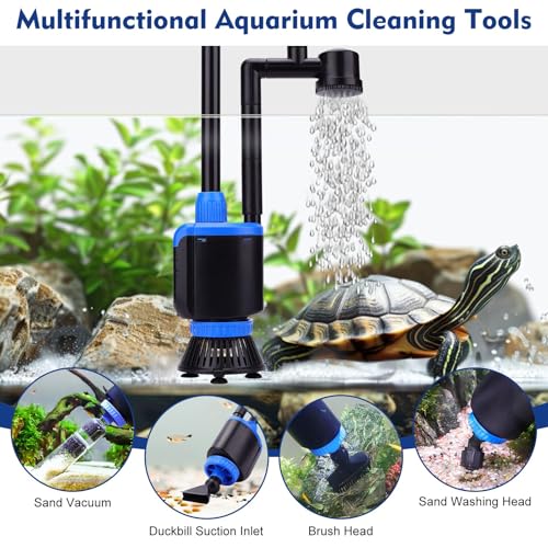 AQQA DC 36W Electric Aquarium Vacuum Gravel Cleaner 6-in-1 Multifunctional Fish Tank Cleaning Kit for Remove Dirt, Change Water, Wash Sand, Turtle Water Shower, Water Circulation with Adjustable Power