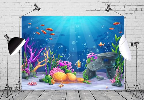 10x8ft Fabric Under The Sea Backdrop for Photography Underwater Scene Colorful Marine Coral Fishes Aquarium Background for Kids Birthday Diving Holiday Party Decor Photo Studio Props - size: 10x8FT
