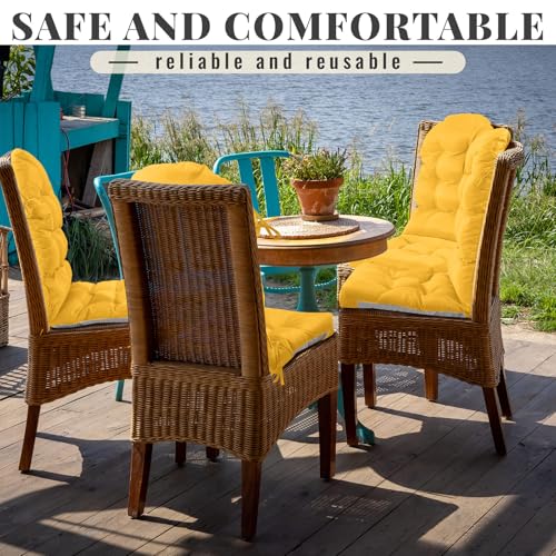 Geelin 2 Pcs Outdoor Patio Chair Cushion Thick High Back Adirondack Chair Cushion Tufted Weather & Fade Resistant Anti-Slip Outside Rocking Chairs Pads with Ties, 44 x 19 x 4 Inch (Amber) - color: Amber