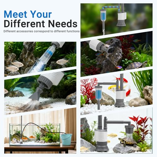 Aquarium Vacuum Gravel Cleaner, 6 in 1 30W Electric Fish Tank Cleaner with Adjustable Length, Automatic Removable Vacuum for Aquarium Change Water, Wash Sand, Water Filter and Waste Circulation