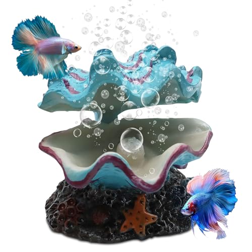 Abnaok Aquarium Shell Decoration, Tropical Clam Live-Action Ornament, for Fish Tank Aerating, Aquarium Oxygenated - Shell Pearl Air Stone Bubble Decoration - color: Blue