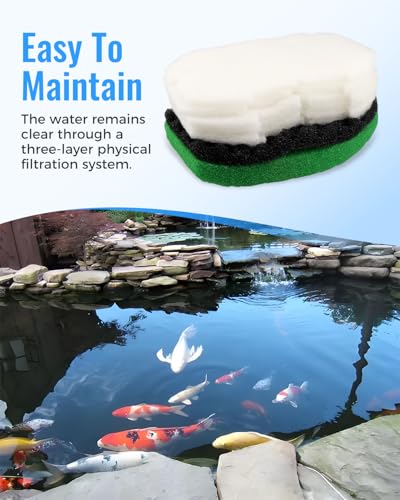 Pond Filter Maintenance Kit Replacement Fit for Aquagarden Inpond 5 in 1600 & 6 in 1900 Gallon Pump Filter Foam Sponge and Polymer Wool Pads