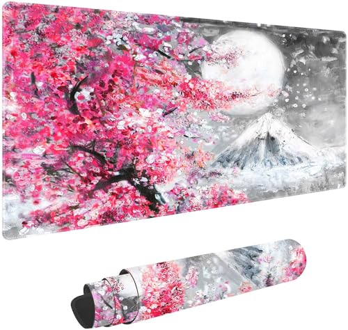 Watercolor Cherry Blossom Customized Large Extended Gaming Mouse Pad with Stitched Edges and Non-Slip Rubber Base,Suitable for Office and Home Use,31.5x15.7 Inches - color: Watercolor Cherry Blossom