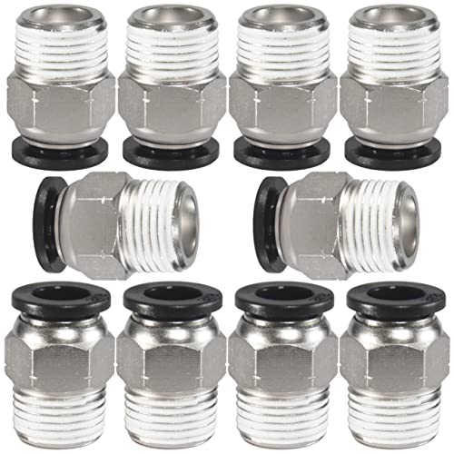 3/8 Air hose fittings, Push to Connect Air fittings Male Straight 3/8 Inch Tube OD x 3/8 NPT Thread Fitting (Pack of 10) - size: OD 3/8 - NPT 3/8, style: Male thread