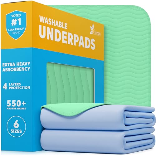 GREEN LIFESTYLE® Washable Underpads - Heavy Absorbency Reusable Bedwetting Incontinence Pads for Kids, Adults, Elderly, and Pets - Toddler Mattress Pads for Bed, Sofa, Floor (Pack of 1 - 34x52) - color: Blue/Green, size: 1 Pack - 34x52