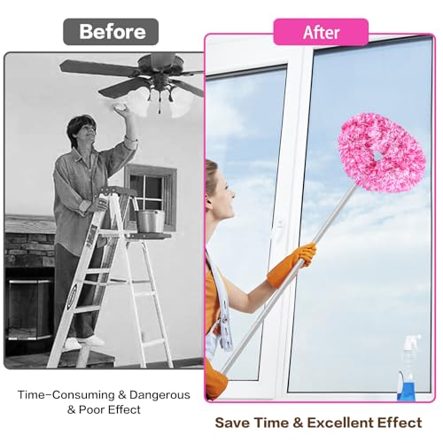 Ceiling Fan Cleaner Duster Reusable Microfiber Ceiling Fan Blade Cleaner Removable Duster with Extension Pole Adjusts 13 to 49.7 Inch for Cleaning Walls Furniture Door Window Top (Rosy White) - color: Rosy White