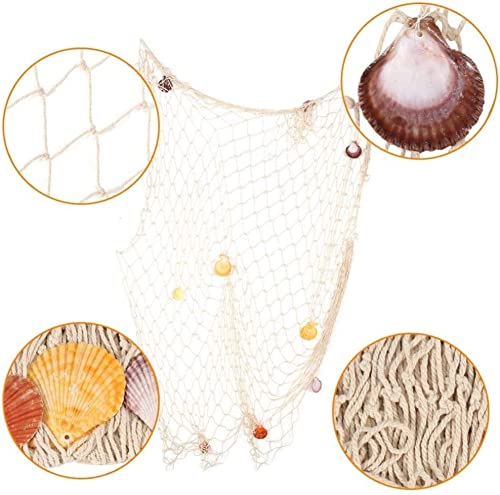 Nature Fish Net Wall Decoration with Shells, Ocean Themed Wall Hangings Fishing Net Party Decor for Pirate Party,Wedding,Photographing Decoration (2pack-Beige/Beige) - color: 2pack-beige/Beige