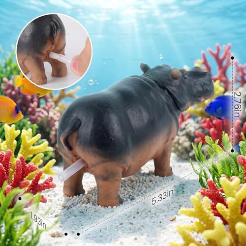 Mrcrafts Aquarium Hippo Air Bubbler Decor, Resin Fish Tank Air Pump Decoration, Air Stone Decor with Oxygen Tube, Unique Gift