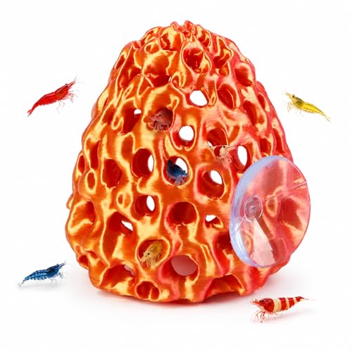 Uniclife Shrimp Cave, Shrimp Hides for Aquarium, Realistic Plastic Aquarium Coral Rock Decorations with Suction Cup, Betta Hideout Tank Accessories for Fish Tank Decor, Red-to-Yellow Gradient - color: Red-to-yellow Gradient