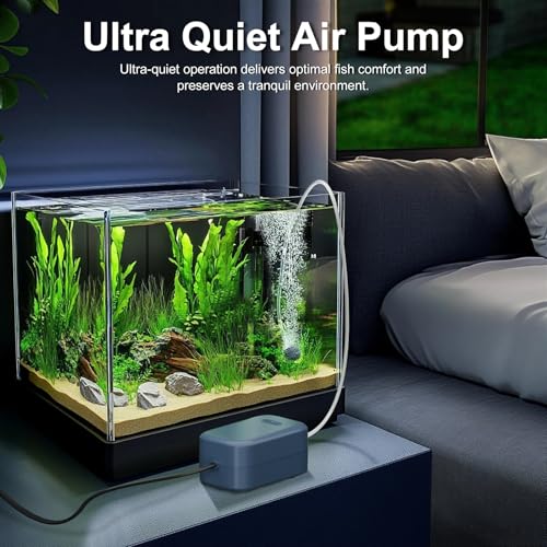 Aquarium Air Pump, Dual Outlet Quiet Oxygen Aerator Pump for Fish Tanks, Adjustable Air Valve Complete Bubbler Kit for Small Aquariums - size: Up to 50 Gallons