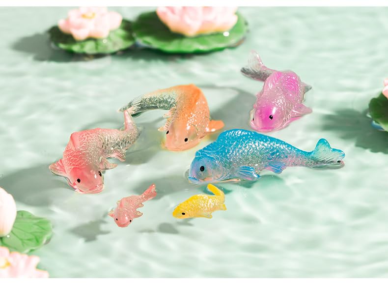 7 Pcs Colorful Koi Resin Figurines for Fish Tank - Miniature Ornaments for Terrarium Bottle, Fairy Garden Scene, Birthday Cakes, DIY Aquascape Kit, Aquarium Moss Layout Desktop Landscape Accessories