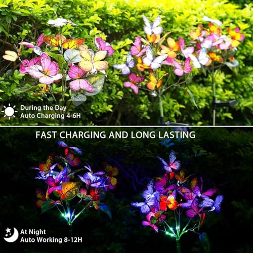 Adecorty Solar Garden Lights Outdoor Waterproof Decorative Solar Lights Outdoor 8 Pack with 176 LED 136 Butterfly Flower Garden Decor Yard Decorations Patio Lawn, Gifts for Mother's Day Mom Women - size: 8 Pack