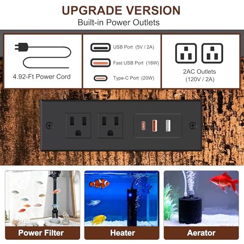 TQVAI 50-75 Gallon Fish Tank Stand with Power Outlets, Heavy Duty Aquarium Stand with Cabinet Storage Fish Tank Accessories, Large Reptile Terrarium Tank Stand, Black/Vintage - size: 50-75 Gallon