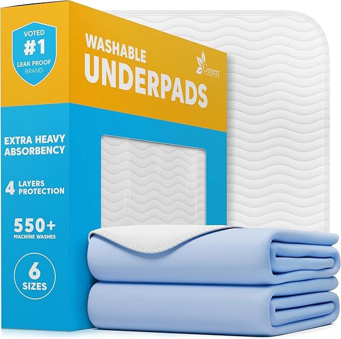 GREEN LIFESTYLE Washable Underpads - Large Bed Pads for use as Incontinence Bed Pads, Reusable Pet Pads, Great for Dogs, Cats, Bunny, Seniors Bed Pad (Pack of 10 - 34x36), Blue - color: Blue/White, size: 10 Pack - 34x36