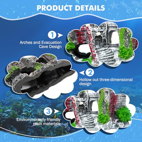 Aquarium Castle Fish Tank Decoration Cave - Shelter for Fish to Play and Rest, Aquarium Ornament Fish Tank Ornament for Shrimp, Turtle