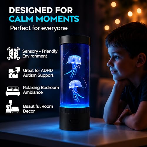 Brewish Jellyfish Lamp,16 Color Changing Mood Lamps, 4 Modes Aquarium Night Light, Artificial Fish Tank with Moving Fish, Sensory Room LED Lights for Autism, ADHD, Excellent Gift