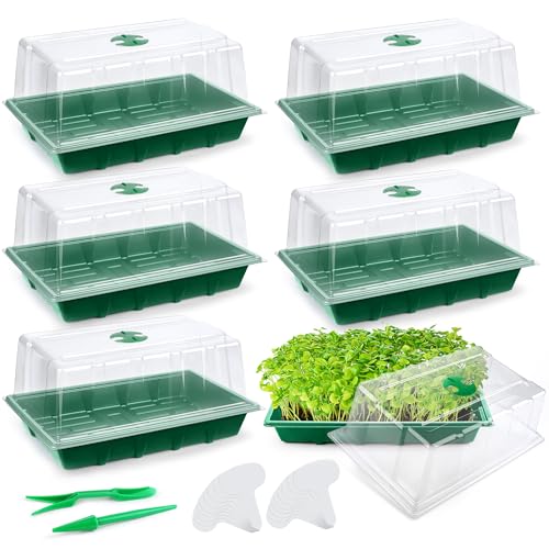 Hahood 6 Packs Seed Starter Tray Kits with Humidity Dome, Plastic Germination Growing Trays with Plants Labels Planting Tools for Seeds Growing Starting, Germination Seedling Propagation, Green - color: Green