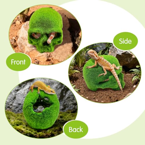 Tfwadmx Mossy Skull Aquarium Decor, Resin Fish Tank Decorations Shrimp Cave Aquarium Betta Fish Hiedout Reptile House for Small Fish