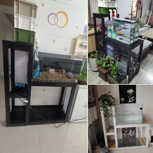 Heavy Duty Metal Frame Aquarium Stand Fish Tank Stand Storage Shelf Multi-Layer Design With Anti-Slip Mat Suitable for Living Room Office and Study Black + Light Walnut 130x115cm/51.1x45.3in - color: Black + Light Walnut, size: 130x115cm/51.1x45.3in