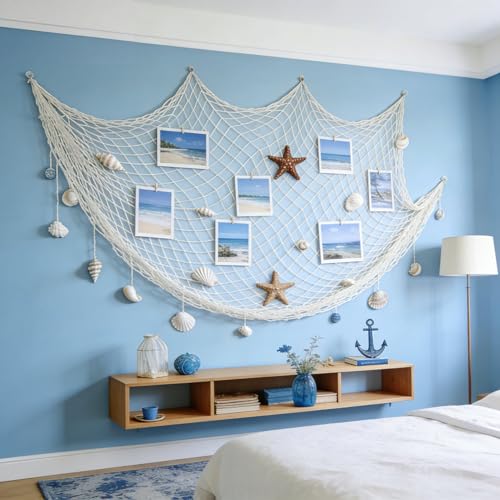 10 ft Fishing Net Decor, Fish Net Decorations for Pirate Mermaid Ocean Beach Hawaii Under The Sea Nautical-Themed Party - size: 10ft