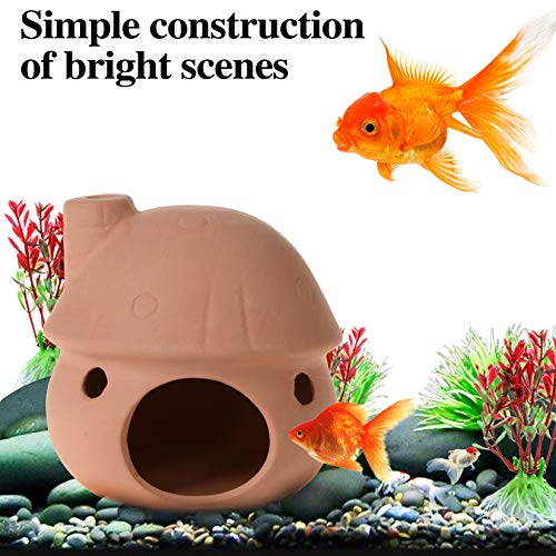Saim Aquarium Decor Ceramic Mushroom House Ornament Fish Tank Landscape Decor for Small Shrimp to Rest and Breed, Hiding - Natural Color - color: Natural Color