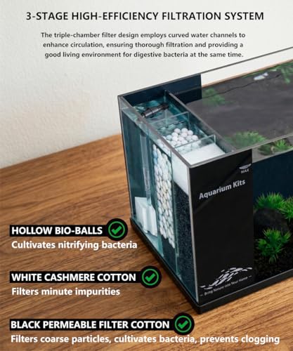 Fish Tank Kit,3.5 Gallon Small Aquarium,Ultra-Clear Nano Aquarium,Betta Fish Tank,Suitable for Small Fish Tank,Aquarium Starter kit,Desktop Fish Tank (Black Background) - color: Black background