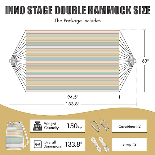 INNO STAGE 2 Persons Hammock - Brazilian Double, Portable Camping Bed for Patio, Backyard, Porch, Outdoor & Indoor Use - Soft Cotton with Carrying Bag - color: Yellow Green, size: XX-Large