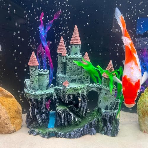 PINVNBY Aquarium Resin Castle Decoration Fish Tank Driftwood Castle Cave Hideouts House Plants Supplies Accessories(Red) - color: Red