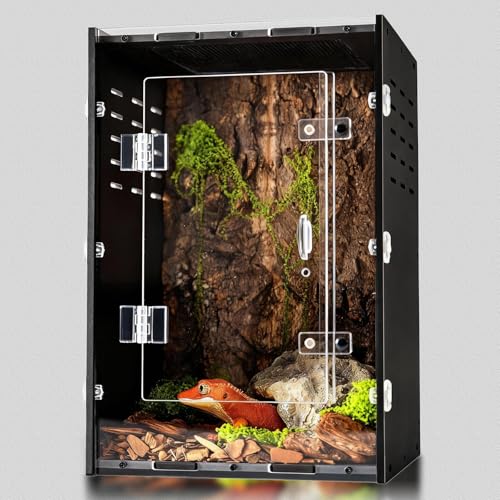 8" x 8" x 12" PVC Reptile Enclosure, Ventilated Arboreal Tank for Geckos & Juvenile Reptiles, Escape-Proof Front Opening Terrarium with Screen Top & Acrylic Door - size: 8"8"12"