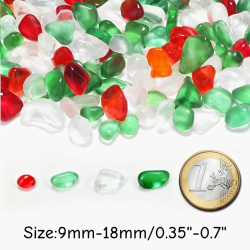 YATOJUZI Aquarium Gravel Fish Tank Rocks 0.85lb Sea Glass Stones for Crafts Decorative Frosted Glass Pebbles for Aquarium Fish Tank Vase Filler DIY Home Decor (Red/Green/White) - color: Red/Green/White