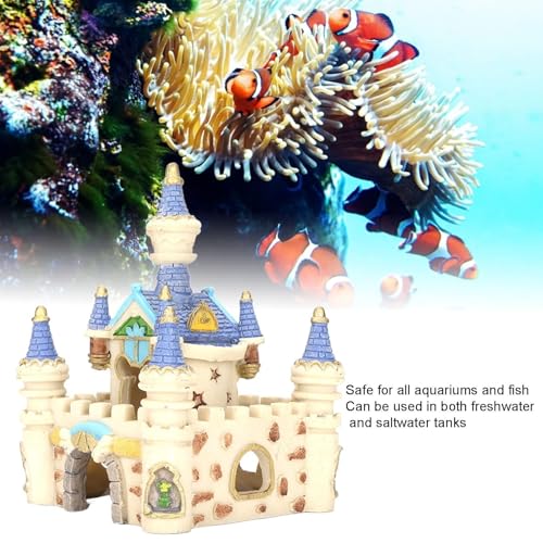 HERCHR Fish Tank Decorations, Castle Cave Hideouts & Resin Aquarium Decor Hiding Cave Ornament Fish Tank Accessories, Safe for Betta Fish