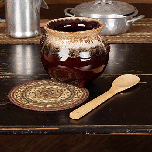 VHC Brands Tea Cabin Jute 8 inch Trivet Log Cabin Country Rustic Lodge Kitchen Tabletop Design, Moss Green and Deep Red - size: 8" Trivet