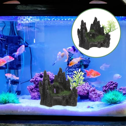 SHINEOFI Resin Aquarium Mountain Ornament Hiding Cave, Small Fish Tank Decoration for Shrimp and Reptile Shelter, Natural-Look Aquatic Landscape Accessory