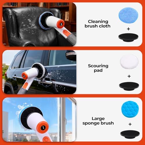 fishkeeper IPX9 Electric Aquarium Cleaning, Fish Tank Electric Spin Scrubber with 8 Replaceable Brush Heads Cordless w/ 3 Adjustable Speeds & Detachable Handle, Battery Display Screen Rechargeable