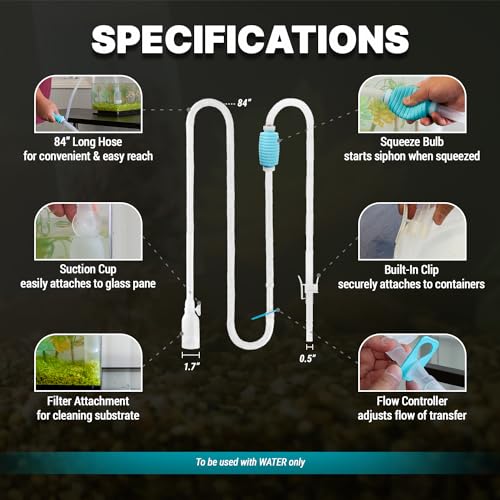 TERA PUMP Aquarium Gravel Cleaner for 20-50 Gallon Tanks - BPA-Free, Manual Squeeze Pump, Includes Two Nozzles, Easy One-Hand Operation, Safe for All Fish & Plant Life