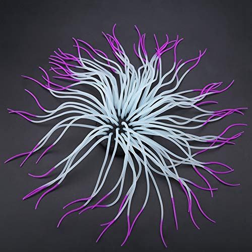 AYNEFY Simulation Artificial Silicone Sea Anemone Decor,Aquarium Luminous Ornament Fluorescent Sea Anemone Decoration for Fish Aquarium Landscaping Decor - color: Purple