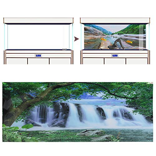 Zerodis Aquarium Background Poster, 122x50cm PVC Mountain Interval Rivers Fish Backdrop 3D Adhesive Fish Wallpaper Sticker for Aquarium Fish