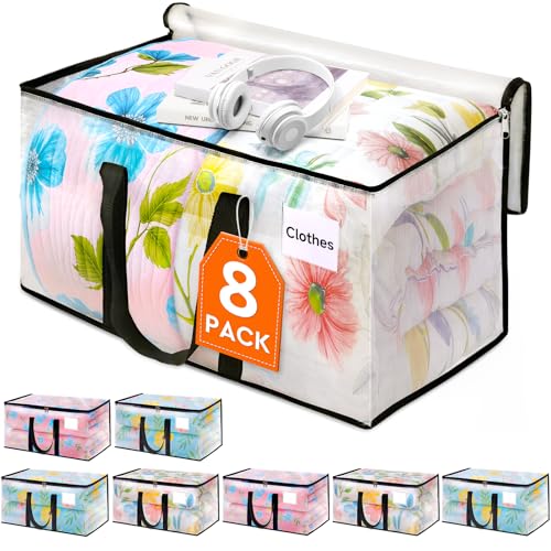 HomeHacks Clear Moving Bags Heavy Duty 8 Pack, Storage Bags with Zipper, Extra Thick Handles & Waterproof Packing Boxes for Moving, Camping, Home Organization 76L/20Gal (28.7"x11.8"x13.8") - size: 76L