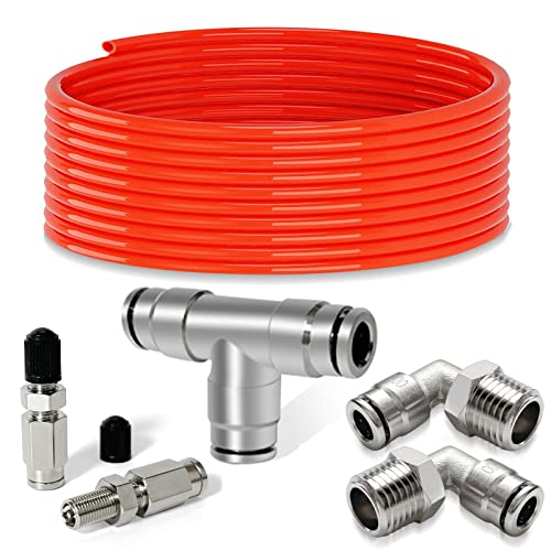 Air Line Kit for Air Spring Bag Suspension Fitting, 20 Feet of Tubing Airbag Line with 1/4 NPT DOT Air Fittings, Elbow Fitting Fit for Air Shock Line Air Suspension in Truck Trailer