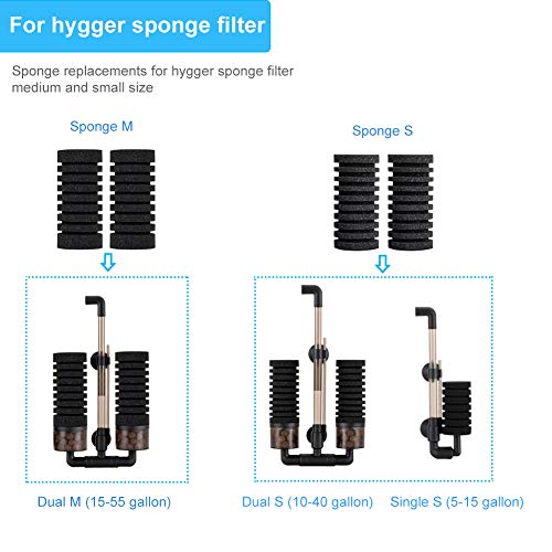 hygger Pack of 4 Replacement Sponges for Aquarium Double Sponge Filter (M) - size: Sponge M (15-55 gallon)