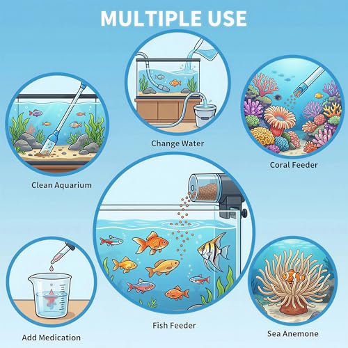 Blue 50ml Aquarium Coral Fish Feeder, 27.7IN Extra Long Turkey Baster, Aquarium Siphon Water Changer, Aquarium Cleaning Tools, Blue