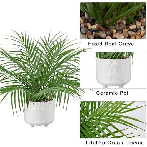 Hollyone Large Artificial Potted Plants Fake Palm Plants 19" Faux Green Plant Plastic Tropical Palm Tree in White Ceramic Pots Bohemian for Home Room Office House Indoor Decoration - color: 19" Palm Potted-8