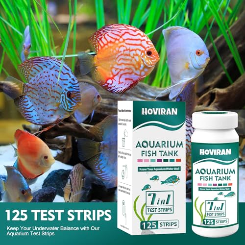 7 Way Aquarium Test Strips, 125 Count Fish Tank Test Strips for Freshwater Saltwater Pond, Water Testing Kit Aquarium for Chlorine, Total Hardness, Carbonate, Alkalinity, Nitrate, Nitrite and pH - color: 7 in 1 aquarium test strips
