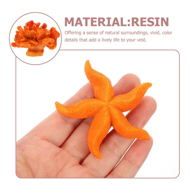 TOYANDONA Aquarium Artificial Coral Reef Sea Star Set 4Pcs Fish Tank Decor Ornaments for Home Office Desktop Landscape 2.36In Resin Miniature Accessories