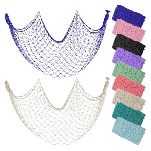 ZUEXT Decorative Fishing Net Dark Blue & Beige 80x40 Inch, 2 Pack Large Picture Fish Net, Wall Photo Hanging Fishnet for Nautical Mermaid Pirate Ocean Themed Hawaii Beach Under The Sea Party Decor - color: Dark Blue & Beige, size: 80" x 40" - 2 Pack