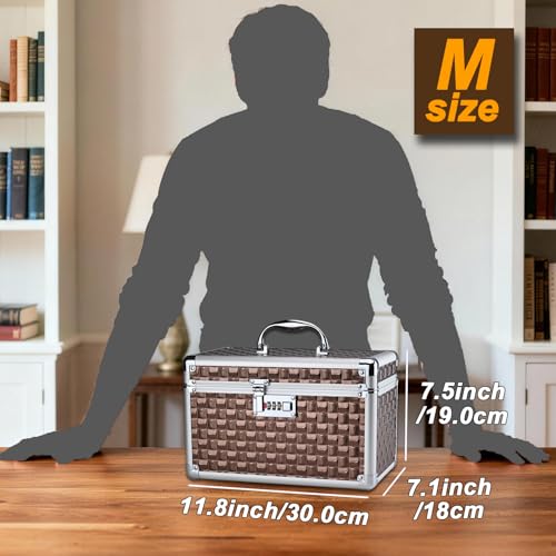 Portable Combination Lock Storage Box with Handle – Multipurpose Locking Case for Home & Outdoor Use, Secure Storage for Accessories, Medicine, Cosmetics, Toys & Tools (Brown, Medium) - color: Brown, size: Medium