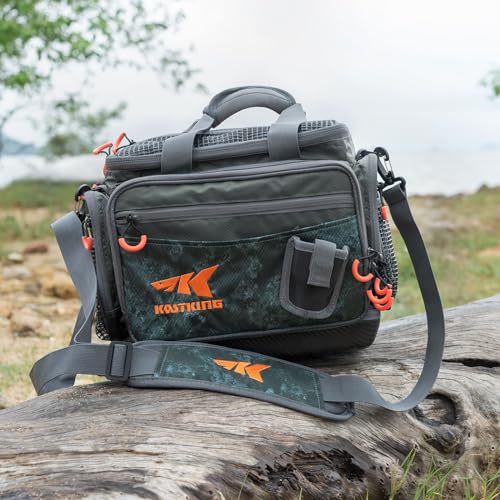 KastKing Fishing Gear & Tackle Bags - Saltwater Resistant Fishing Bags - Fishing Tackle Storage Bags - color: A4: Medium-Hoss(With (2) 3600 Trays, 15"x11"x10.25")-Blackout