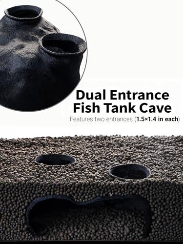 Dual-Entrance Rock-Texture Cave – Fish Tank Decor & Aquarium Cave with 2 Tunnels, Pleco Cave 6×3.4×2.3in
