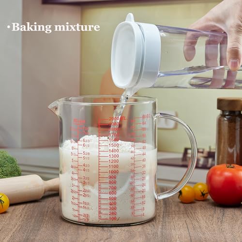 Ackers BORO3.3 Glass Measuring Cup-[Insulated handle | V-Shaped Spout]-Made of High Borosilicate Glass Measuring Cup for Kitchen or Restaurant, Easy to Read, 2000 ML (64 Oz, 8 Cup) - size: 2000ml/64OZ