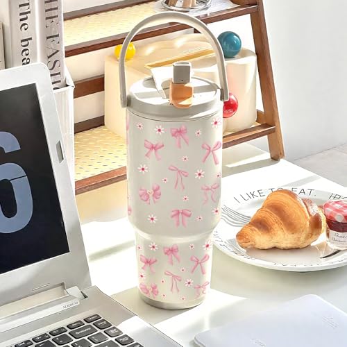Pink Bows UV DTF Stickers - 3 Sheets Coquettte Bow Uvdtf Cup Wraps for 40 oz Glass Water Bottle, Cute Bear Flowers Waterproof Transfer Sticker DIY Coffee Mug Journal Guitar Craft Decals Decoration - style: Bows